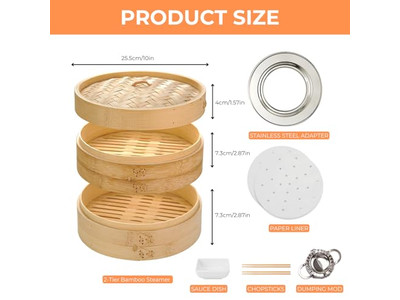 Holzset Brötchen Essen 8 Teigtaschen Bambus-Dämpfkorb