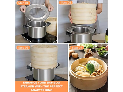 Holzset Brötchen Essen 8 Teigtaschen Bambus-Dämpfkorb